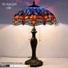 imageWERFACTORY Tiffany Table Lamp Blue Orange Stained Glass Dragonfly Style Bedside Lamp 16X16X24 Inches Desk Reading Light Metal Base Decor Bedroom Living Room Home Office S688 Series