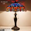 imageWERFACTORY Tiffany Table Lamp Blue Orange Stained Glass Dragonfly Style Bedside Lamp 16X16X24 Inches Desk Reading Light Metal Base Decor Bedroom Living Room Home Office S688 Series