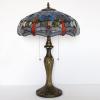 imageWERFACTORY Tiffany Table Lamp Blue Orange Stained Glass Dragonfly Style Bedside Lamp 16X16X24 Inches Desk Reading Light Metal Base Decor Bedroom Living Room Home Office S688 Series