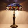 imageWERFACTORY Tiffany Table Lamp Blue Orange Stained Glass Dragonfly Style Bedside Lamp 16X16X24 Inches Desk Reading Light Metal Base Decor Bedroom Living Room Home Office S688 Series