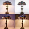 imageWERFACTORY Tiffany Table Lamp Blue Orange Stained Glass Dragonfly Style Bedside Lamp 16X16X24 Inches Desk Reading Light Metal Base Decor Bedroom Living Room Home Office S688 Series