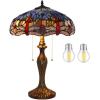 imageWERFACTORY Tiffany Table Lamp Blue Orange Stained Glass Dragonfly Style Bedside Lamp 16X16X24 Inches Desk Reading Light Metal Base Decor Bedroom Living Room Home Office S688 Series