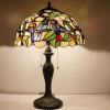 imageWERFACTORY Tiffany Table Lamp Colorful Stained Glass Birds Bedside Lamp 16X16X24 Inches Desk Reading Light Metal Base Decor Bedroom Living Room Home Office S805 Series
