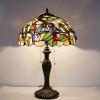 imageWERFACTORY Tiffany Table Lamp Colorful Stained Glass Birds Bedside Lamp 16X16X24 Inches Desk Reading Light Metal Base Decor Bedroom Living Room Home Office S805 Series