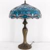 imageWERFACTORY Tiffany Table Lamp Green Stained Glass Dragonfly Bedside Lamp 16X16X24 Inches Desk Reading Light Metal Base Decor Bedroom Living Room Home Office S622 Series