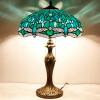 imageWERFACTORY Tiffany Table Lamp Green Stained Glass Dragonfly Bedside Lamp 16X16X24 Inches Desk Reading Light Metal Base Decor Bedroom Living Room Home Office S622 Series