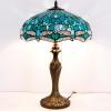 imageWERFACTORY Tiffany Table Lamp Green Stained Glass Dragonfly Bedside Lamp 16X16X24 Inches Desk Reading Light Metal Base Decor Bedroom Living Room Home Office S622 Series