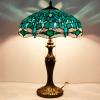 imageWERFACTORY Tiffany Table Lamp Green Stained Glass Dragonfly Bedside Lamp 16X16X24 Inches Desk Reading Light Metal Base Decor Bedroom Living Room Home Office S622 Series