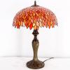 imageWERFACTORY Tiffany Table Lamp Orange Red Wisteria Stained Glass Bedside Lamp 16X16X24 Inches Desk Reading Light Metal Base Decor Bedroom Living Room Home Office S523R Series
