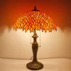 imageWERFACTORY Tiffany Table Lamp Orange Red Wisteria Stained Glass Bedside Lamp 16X16X24 Inches Desk Reading Light Metal Base Decor Bedroom Living Room Home Office S523R Series