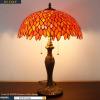 imageWERFACTORY Tiffany Table Lamp Orange Red Wisteria Stained Glass Bedside Lamp 16X16X24 Inches Desk Reading Light Metal Base Decor Bedroom Living Room Home Office S523R Series