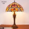 imageWERFACTORY Tiffany Table Lamp Orange Stained Glass Bedside Lamp 16X16X24 Inches Desk Reading Light Resin Base Decor Bedroom Living Room Home Office S617 Series