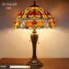 imageWERFACTORY Tiffany Table Lamp Orange Stained Glass Bedside Lamp 16X16X24 Inches Desk Reading Light Resin Base Decor Bedroom Living Room Home Office S617 Series