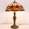 imageWERFACTORY Tiffany Table Lamp Red Stained Glass Tulip Lamp 16X16X24 Inches Desk Reading Light Metal Base Decor Bedroom Living Room Home Office S030 Series