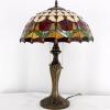 imageWERFACTORY Tiffany Table Lamp Red Stained Glass Tulip Lamp 16X16X24 Inches Desk Reading Light Metal Base Decor Bedroom Living Room Home Office S030 Series