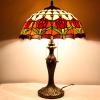 imageWERFACTORY Tiffany Table Lamp Red Stained Glass Tulip Lamp 16X16X24 Inches Desk Reading Light Metal Base Decor Bedroom Living Room Home Office S030 Series