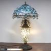 imageWERFACTORY Tiffany Table Lamp Sea Blue Stained Glass Dragonfly Style 12X12X22 Inches MotherDaughter Vase Desk Reading Light Decor Bedroom Living Room Home Office S147 Series