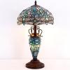 imageWERFACTORY Tiffany Table Lamp Sea Blue Stained Glass Dragonfly Style 12X12X22 Inches MotherDaughter Vase Desk Reading Light Decor Bedroom Living Room Home Office S147 Series