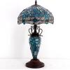 imageWERFACTORY Tiffany Table Lamp Sea Blue Stained Glass Dragonfly Style 12X12X22 Inches MotherDaughter Vase Desk Reading Light Decor Bedroom Living Room Home Office S147 Series