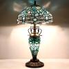 imageWERFACTORY Tiffany Table Lamp Sea Blue Stained Glass Dragonfly Style 12X12X22 Inches MotherDaughter Vase Desk Reading Light Decor Bedroom Living Room Home Office S147 Series