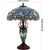 imageWERFACTORY Tiffany Table Lamp Sea Blue Stained Glass Dragonfly Style 16X16X24 Inches MotherDaughter Vase Desk Reading Light Decor Bedroom Living Room Home Office S147 Series