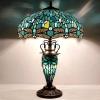 imageWERFACTORY Tiffany Table Lamp Sea Blue Stained Glass Dragonfly Style 16X16X24 Inches MotherDaughter Vase Desk Reading Light Decor Bedroom Living Room Home Office S147 Series