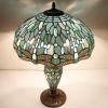 imageWERFACTORY Tiffany Table Lamp Sea Blue Stained Glass Dragonfly Style 16X16X24 Inches MotherDaughter Vase Desk Reading Light Decor Bedroom Living Room Home Office S147 Series
