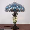 imageWERFACTORY Tiffany Table Lamp Sea Blue Stained Glass Dragonfly Style 16X16X24 Inches MotherDaughter Vase Desk Reading Light Decor Bedroom Living Room Home Office S147 Series