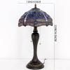 imageWERFACTORY Tiffany Table Lamp Sea Blue Stained Glass Dragonfly Style Bedside Lamp Desk Reading Light 12X12X22 Inches Decor Bedroom Living Room Home Office S631 Series