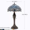imageWERFACTORY Tiffany Table Lamp Sea Blue Stained Glass Dragonfly Style Bedside Lamp Desk Reading Light 12X12X22 Inches Decor Bedroom Living Room Home Office S147 Series