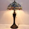 imageWERFACTORY Tiffany Table Lamp Sea Blue Stained Glass Dragonfly Style Bedside Lamp Desk Reading Light 12X12X22 Inches Decor Bedroom Living Room Home Office S631 Series