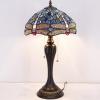 imageWERFACTORY Tiffany Table Lamp Sea Blue Stained Glass Dragonfly Style Bedside Lamp Desk Reading Light 12X12X22 Inches Decor Bedroom Living Room Home Office S631 Series