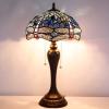 imageWERFACTORY Tiffany Table Lamp Sea Blue Stained Glass Dragonfly Style Bedside Lamp Desk Reading Light 12X12X22 Inches Decor Bedroom Living Room Home Office S631 Series