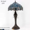 imageWERFACTORY Tiffany Table Lamp Sea Blue Stained Glass Dragonfly Style Bedside Lamp Desk Reading Light 12X12X22 Inches Decor Bedroom Living Room Home Office S147 Series