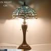 imageWERFACTORY Tiffany Table Lamp Sea Blue Stained Glass Dragonfly Style Bedside Lamp Desk Reading Light 12X12X22 Inches Decor Bedroom Living Room Home Office S147 Series