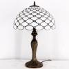 imageWERFACTORY Tiffany Table Lamp Stained Glass Bedside Lamp 16X16X24 Inches Cream Pearl Bead Desk Reading Light Metal Base Decor Bedroom Living Room Home Office S005 Series