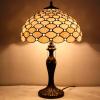 imageWERFACTORY Tiffany Table Lamp Stained Glass Bedside Lamp 16X16X24 Inches Cream Pearl Bead Desk Reading Light Metal Base Decor Bedroom Living Room Home Office S005 Series