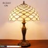 imageWERFACTORY Tiffany Table Lamp Stained Glass Bedside Lamp 16X16X24 Inches Cream Pearl Bead Desk Reading Light Metal Base Decor Bedroom Living Room Home Office S005 Series