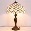 imageWERFACTORY Tiffany Table Lamp Stained Glass Bedside Lamp 16X16X24 Inches Cream Pearl Bead Desk Reading Light Metal Base Decor Bedroom Living Room Home Office S005 Series