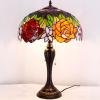 imageWERFACTORY Tiffany Table Lamp Stained Glass Bedside Lamp Red Rose 16X16X24 Inches Desk Reading Light Resin Base Decor Bedroom Living Room Home Office S001 Series