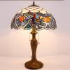 imageWERFACTORY Tiffany Table Lamp Stained Glass Style Bedside Lamp Blue Lotus 16X16X24 Inches Desk Reading Light Metal Base Decor Bedroom Living Room Home Office S220 Series