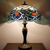 imageWERFACTORY Tiffany Table Lamp Stained Glass Style Bedside Lamp Blue Lotus 16X16X24 Inches Desk Reading Light Metal Base Decor Bedroom Living Room Home Office S220 Series