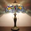imageWERFACTORY Tiffany Table Lamp Stained Glass Style Bedside Lamp Blue Lotus 16X16X24 Inches Desk Reading Light Metal Base Decor Bedroom Living Room Home Office S220 Series