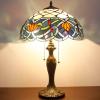 imageWERFACTORY Tiffany Table Lamp Stained Glass Style Bedside Lamp Blue Lotus 16X16X24 Inches Desk Reading Light Metal Base Decor Bedroom Living Room Home Office S220 Series