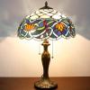 imageWERFACTORY Tiffany Table Lamp Stained Glass Style Bedside Lamp Blue Lotus 16X16X24 Inches Desk Reading Light Metal Base Decor Bedroom Living Room Home Office S220 Series