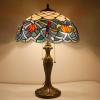 imageWERFACTORY Tiffany Table Lamp Stained Glass Style Bedside Lamp Blue Lotus 16X16X24 Inches Desk Reading Light Metal Base Decor Bedroom Living Room Home Office S220 Series