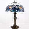 imageWERFACTORY Tiffany Table Lamp Stained Glass Style Bedside Lamp Blue Lotus 16X16X24 Inches Desk Reading Light Metal Base Decor Bedroom Living Room Home Office S220 Series