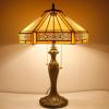 imageWERFACTORY Tiffany Table Lamp Yellow Hexagon Stained Glass Bedside Lamp Mission 16X16X24 Inches Desk Reading Light Metal Base Decor Bedroom Living Room Home Office S011 Series