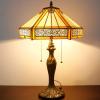 imageWERFACTORY Tiffany Table Lamp Yellow Hexagon Stained Glass Bedside Lamp Mission 16X16X24 Inches Desk Reading Light Metal Base Decor Bedroom Living Room Home Office S011 Series