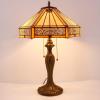 imageWERFACTORY Tiffany Table Lamp Yellow Hexagon Stained Glass Bedside Lamp Mission 16X16X24 Inches Desk Reading Light Metal Base Decor Bedroom Living Room Home Office S011 Series